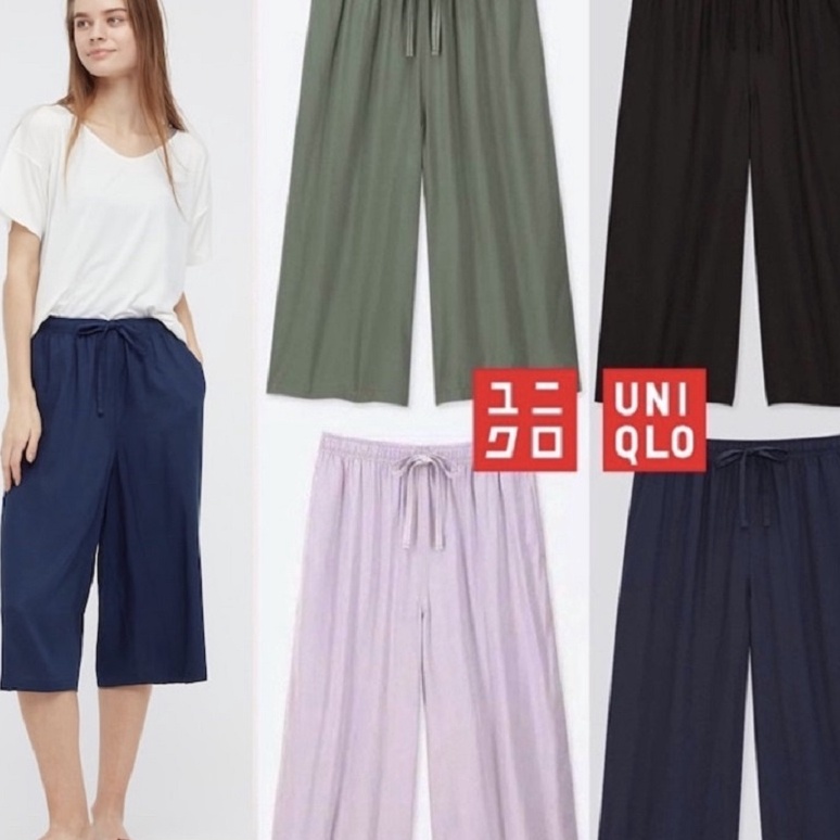 [E ☆W㊛7] Celana Kulot Uniqlo Relaco Original Pendek Wanita Polos 7/8 (Diskon 50% Live) -murah☀