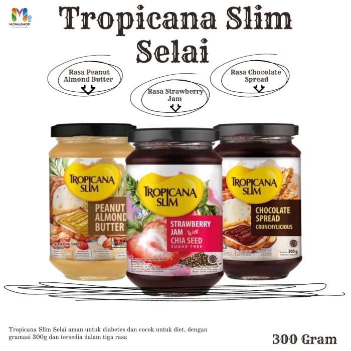 

Tropicana Slim chocolate spread 300gr /Strawberry jam selai tropicana