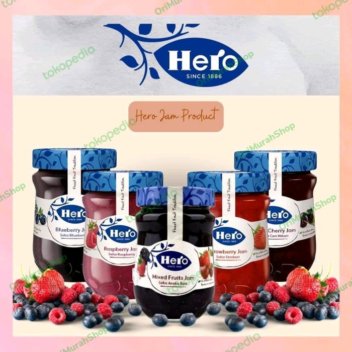

Selai Hero Jam Strawberry Blueberry Raspberry Apricot Mix Fruits 340gr