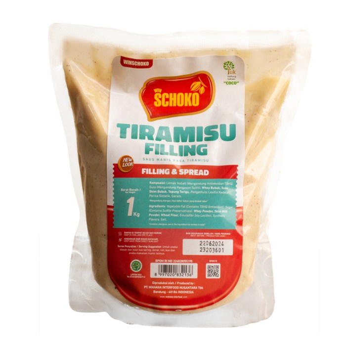 

SCHOKO TIRAMISU FILLING & SPREAD 1KG, KEMASAN POUCH, ENAK, NIKMAT.