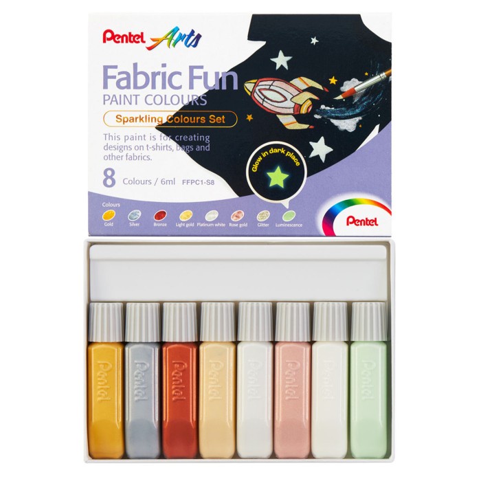 

Pentel Fabric Fun Paint 6 Ml 8 Colours Set Sparkling Glow / Cat Kain