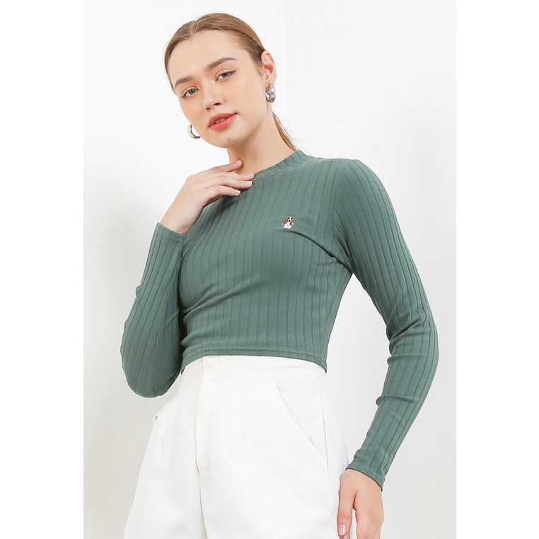 Kaos Hush Puppies Original Wanita Pakaian Cropped top desain ribbed untuk urban feminine style Party