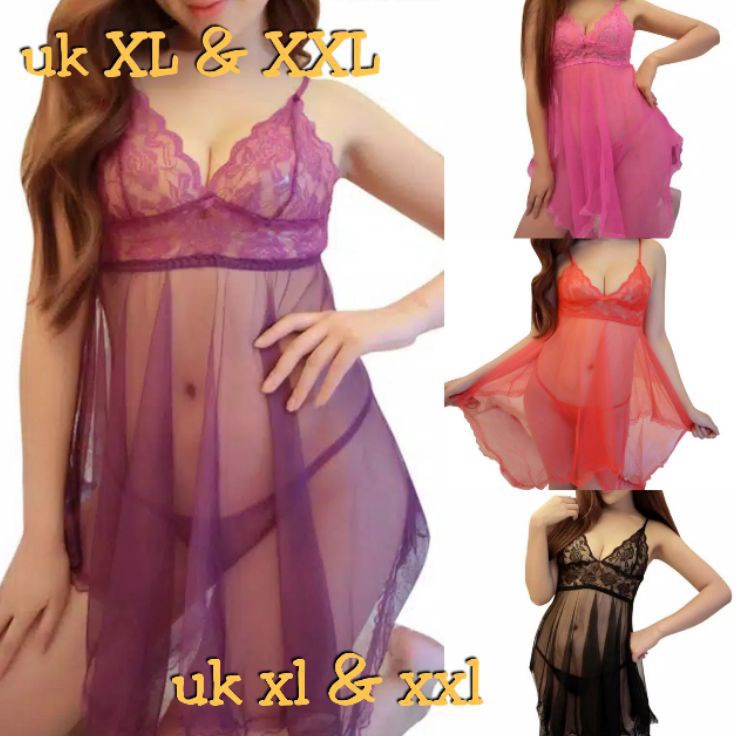 Terlaku..!! Lingerie  jumbo + gstring baju tidur seksi wanita transparant L, XL, XXL - Lingerie sexy