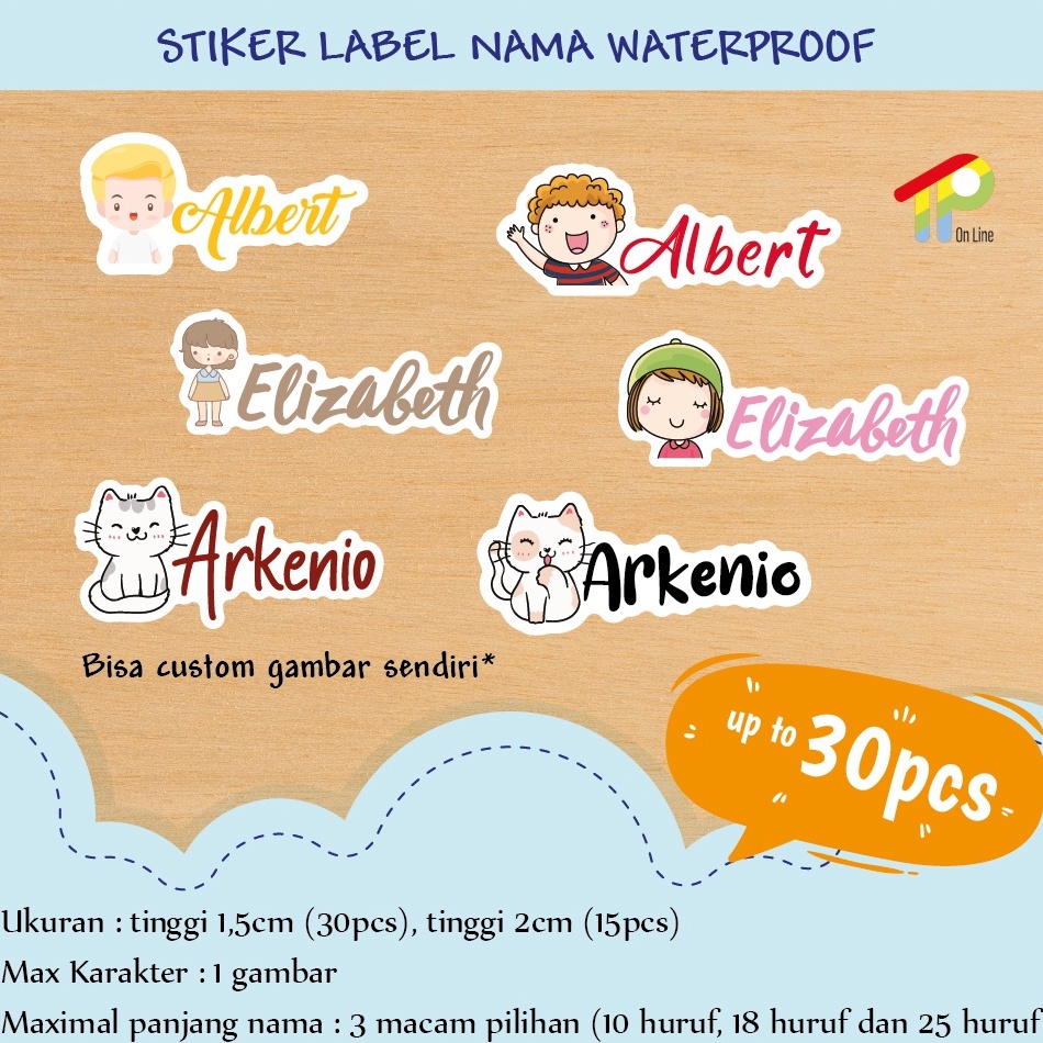 

[PRODUK 0K6AL72] STIKER LABEL NAMA ANAK WATERPROOF MURAH CUSTOM 79