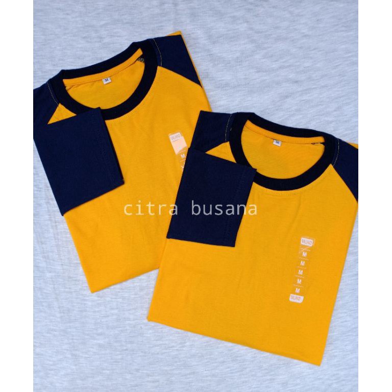 TERLARIS KAOS RAGLAN COMBED KUNING KUNYIT - NAVY LENGAN 3/4 dan PANJANG