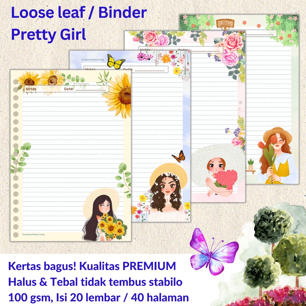 

K933 PRETTY GIRL - Loose leaf Isi Kertas File binder A5/B5 Tebal / Refill Map Binder / Line Grid Dotted Blank Garis Kotak Titik Polos \ Color Warna Lucu /CHESTER LIVING ➟COD