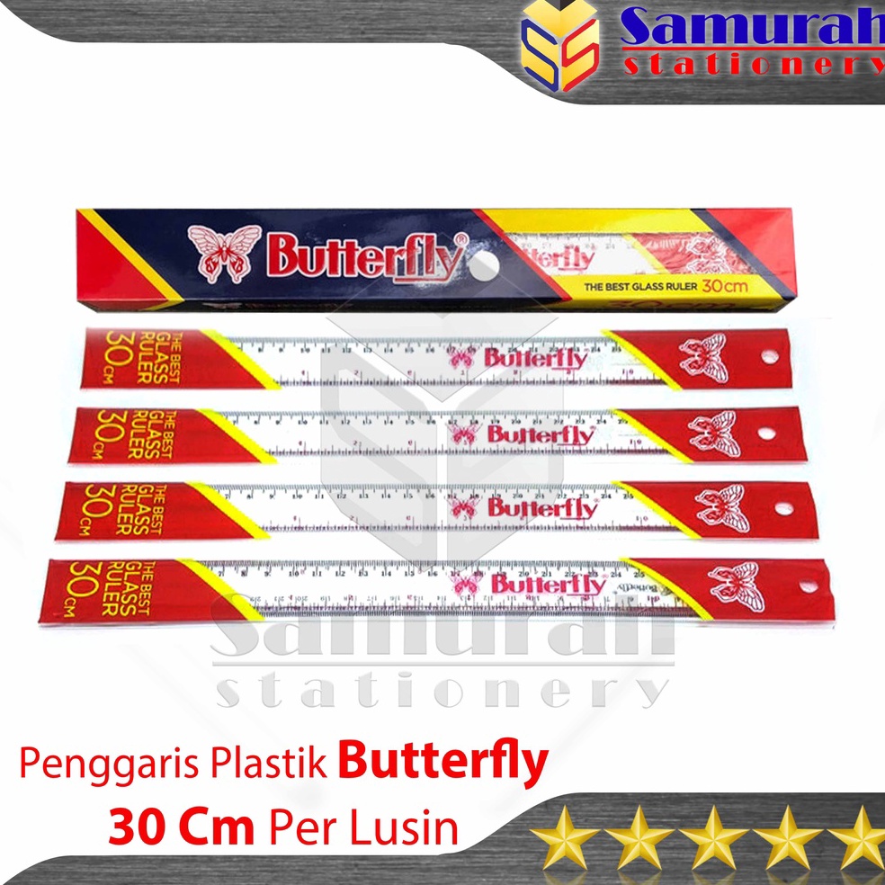 

T070 Penggaris Plastik Buterfly 30 cm Per Lusin / Mika Glass Ruller ButterFly / Alat ukur panjang 30 centimeter 1 Pak ➾Best