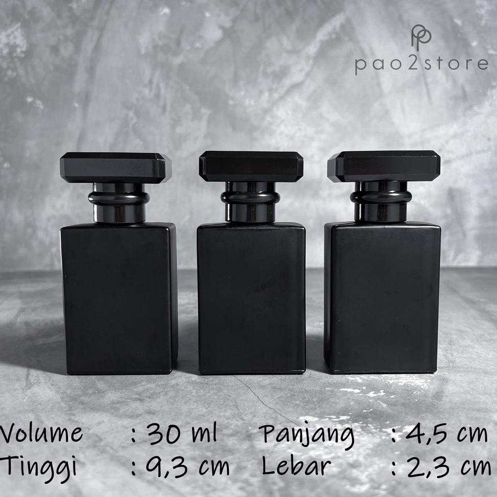 ➟ Botol Parfum 30ml Spray Kaca Kotak Tebal HITAM DOFF Refill Isi Ulang Perfume Minyak Wangi - CHA 84