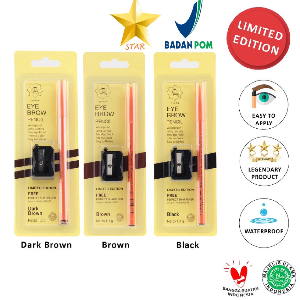 Ekstra benefitG1s6R ORIGINAL Pensil Alis Viva Eye Brow Pencil Brown Black Hitam Coklat