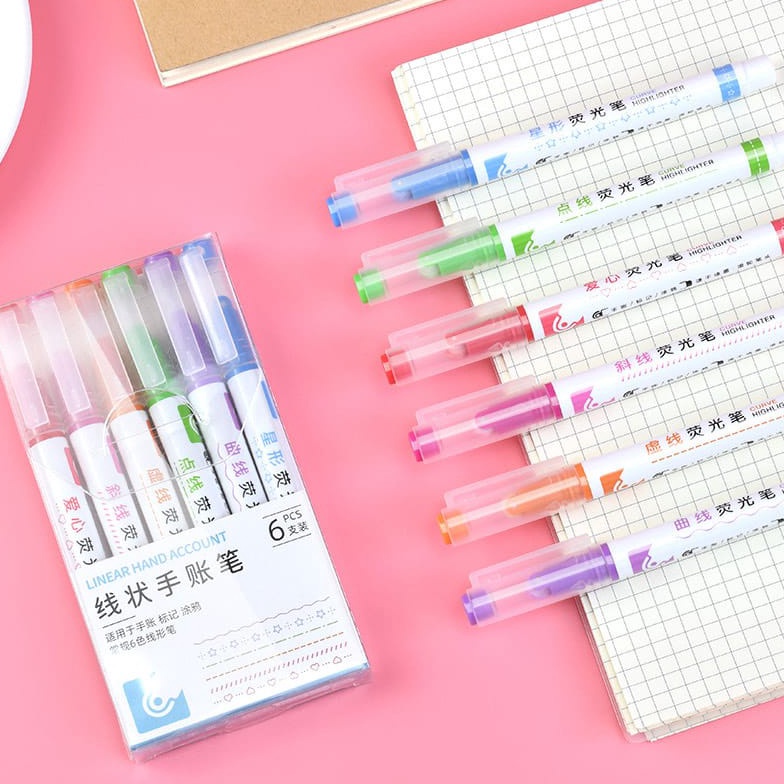 

84 Pulpen Garis Pulpen linear Pen Garis Pen linear spidol garis garis line marker garis Highlighter curve Stabilo motif 6 PCS HIGHLIGHTER MOTIF HIGHLIGHTER PEN 9586