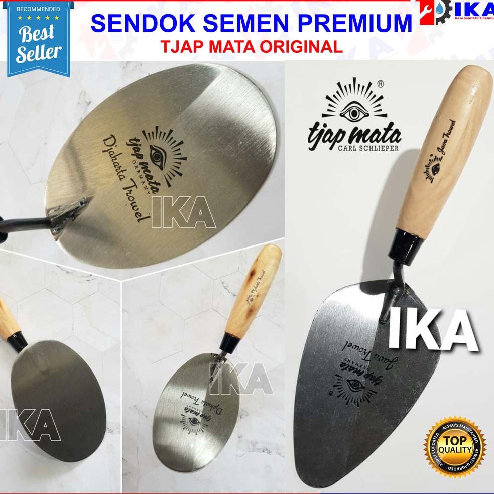 BOOMING Sendok Semen Gagang Kayu Bulat Lancip 6"  - Tjap Mata Sendok Semen Bulat 6 Inch Stainless Ga