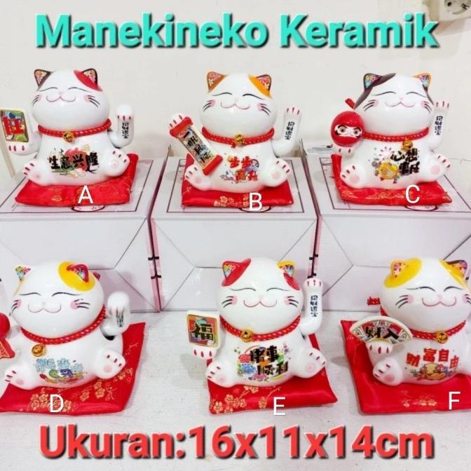 Ready oke] kucing keramik baterai/ kucing hoki/manekineko/ pajangan kucing hoki