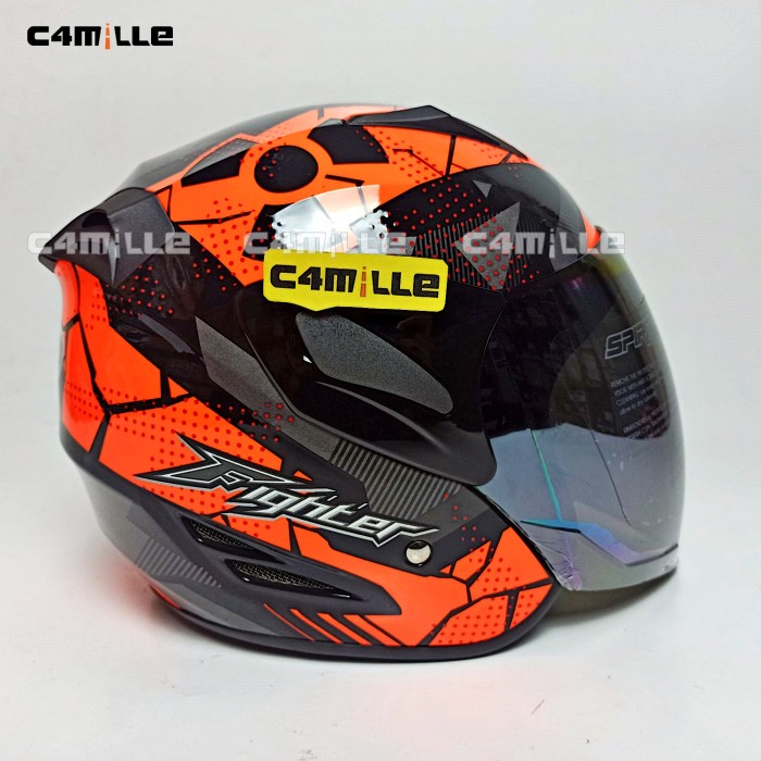 Helm Gm Fighter Hazzard Black Orange Half Face