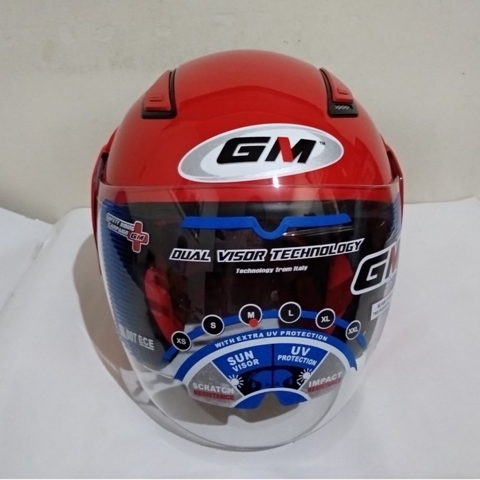 Helm Gm Interceptor Solid Double Visor White Dan Red