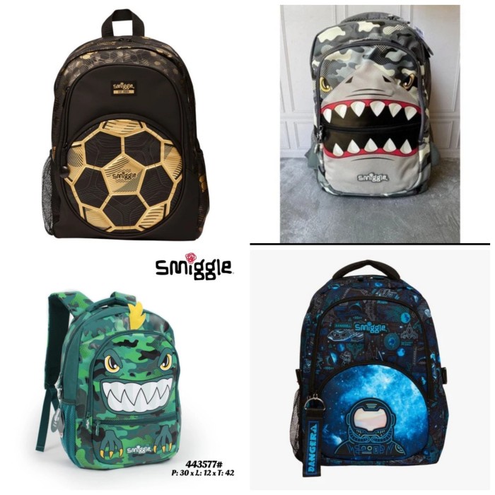✿KOP✿ Smiggle Ori Backpack Soccer Dinosaur Shark Grey Astronot Galax/Kado LIMITED