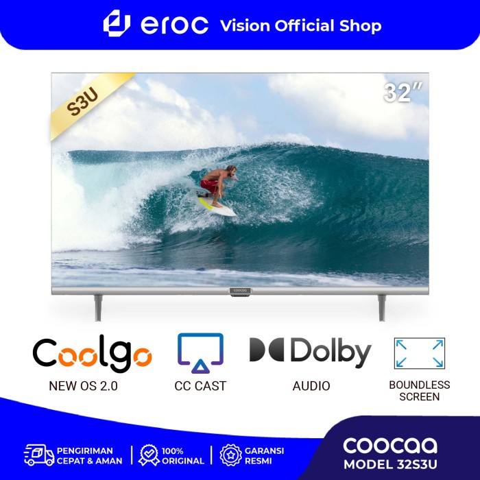 Coocaa Smart Led Tv 32 Inch- Oscoolita - Dvb/T2 -Wifi- Youtube - 32S3U