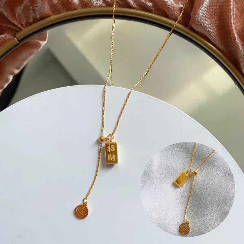 kalung serut titanium fashion emas batangan