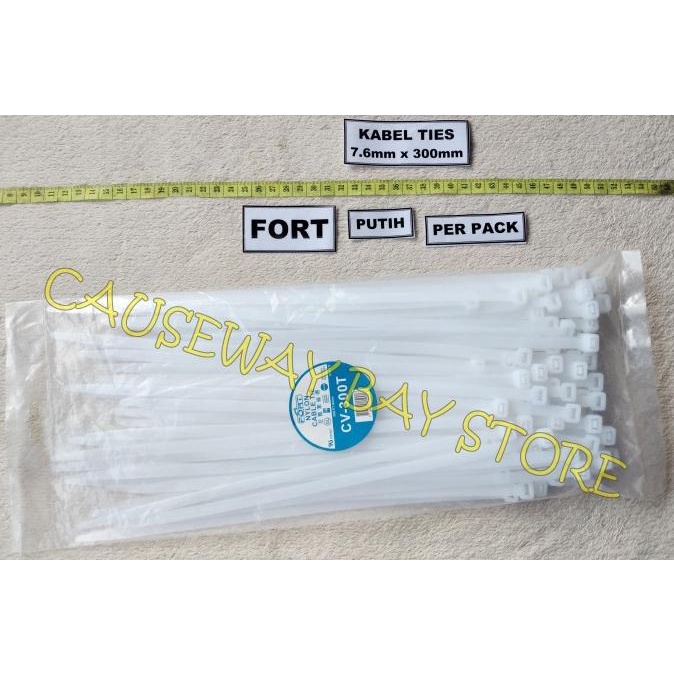 

#####] KABEL TIES 7.6 X 300mm PUTIH FORT HARGA PERPACK (100 PCS)