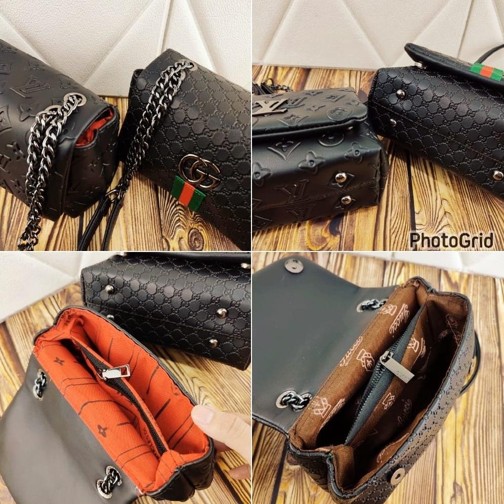 [ CRH ] Tas Selempang BLACK EDITION FREE PAPERBAG Cewek Sling Bag Import Terbaru - Hezi Sling Bag - 