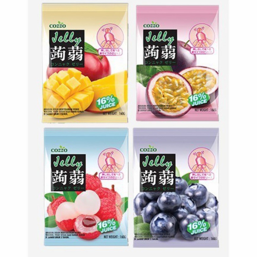 

2.2 STOK READY COZZO JELLY FRUIT Jelly Agar Rasa Lychee Mangga Blueberry Bluberi Passion Fruit Markisa Puding 160 gr