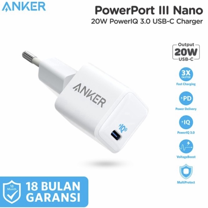 ➹ Anker Powerport III Nano - Wall Charger 20W PD - A2633 - Garansi Resmi ✽ Terbaru