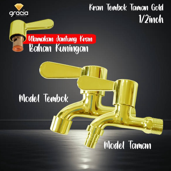 Terbaru.. Kran Air 1/2 Inch Gold / Keran Tembok / Kran Taman Tembok 1/2inch Gold / Kran Gold / Kran Tembok 1/2 inch