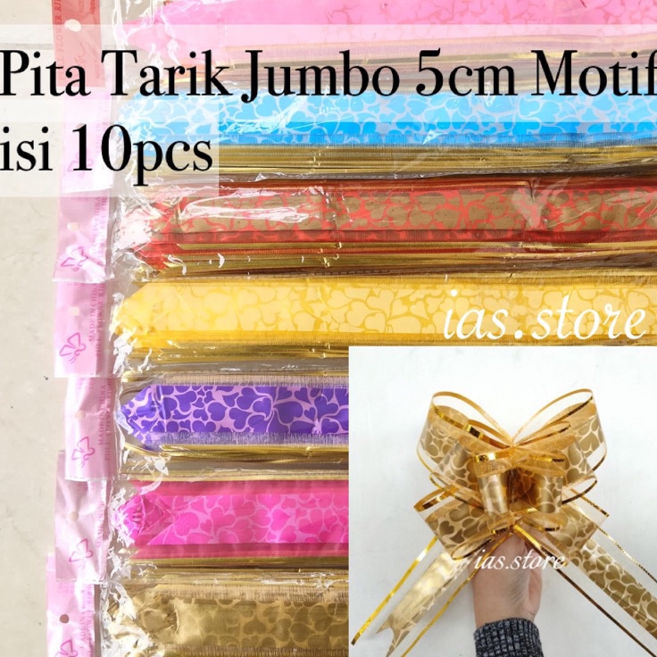 

Kepoin aja [isi 10biji] Pita Tarik Jumbo 5cm Motif | Pita Serut Jumbo | Pita Parcel | Pita Lebaran