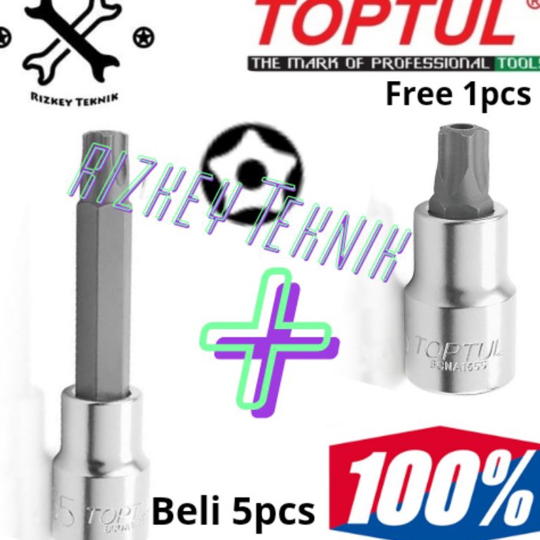 Stok Terbatas.. Mata Kunci Sok Socket bospomp BINTANG T30 SEGI 5 LUBANG DR 1/2" Kunci T30 Bintang 5