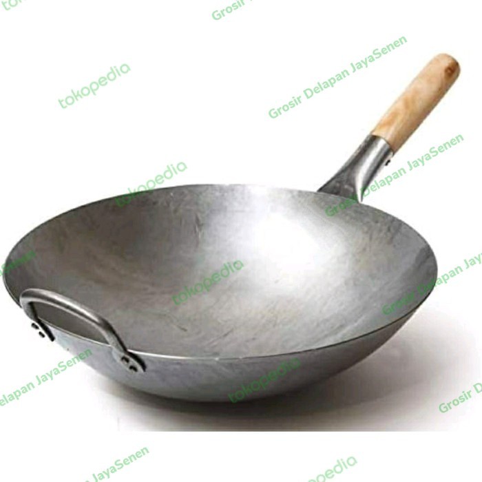 ✅KLH✅ Wajan Wok Plat Baja 45Cm/ Wajan Wok Kuali Baja Restoran Gagang Panjang TERBATAS