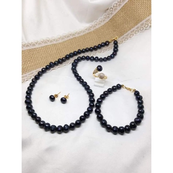 set hitam full mutiara asli
