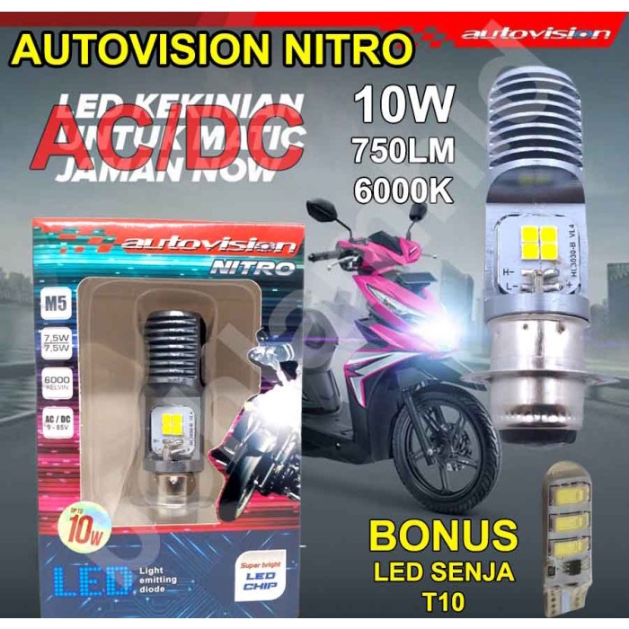 Discount Lampu LED Motor AUTOVISION Honda Beat ESP FI (putih) RZ1 Grs 6bln /SAKLAR KIRI/LAMPU DEPAN