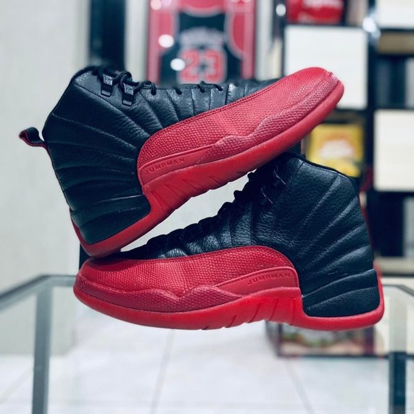SEPATU BASKET JORDAN 12 RETEO FLU GAME BLACK RED BASKET BALL BREMIUM ORIGINAL