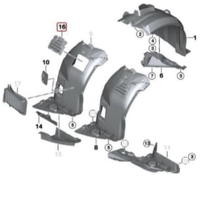 New Plastik Cover Lampu Inner Fender Plastik Spakbor Bmw E90 Kiri / Kanan Kode Ma097