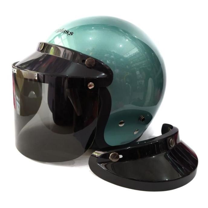 Helm Cargloss Original Hijau Tosca Glossy Cfm Retro Murah Lapakwendy