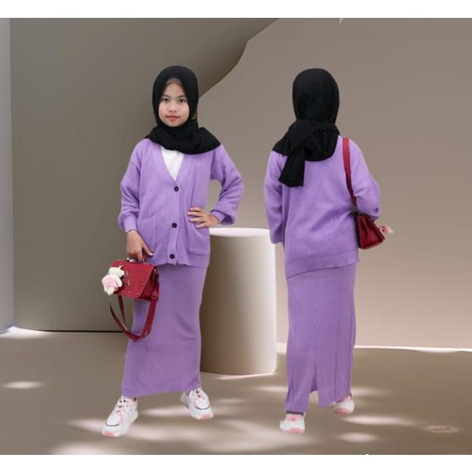 Set Polos Setelan Rok Cardigan Kancing Rajut Anak Perempuan Set Rok & Cardigan Anak Usia 2-10 Tahun 