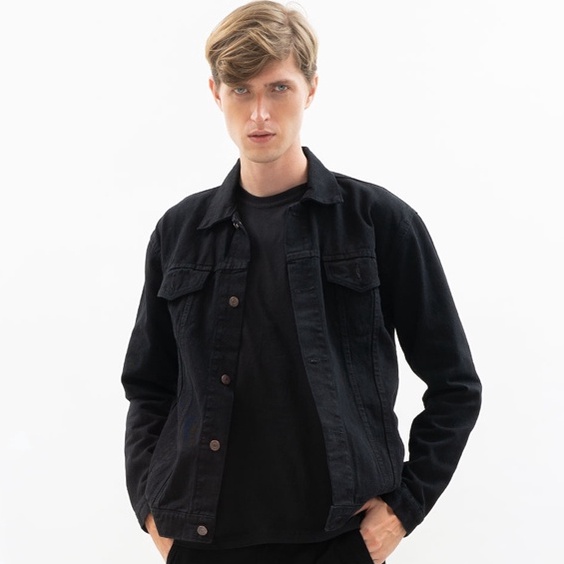 ➯⁂✯ Houseofcuff Jaket Jeans Pria Polos Tebal Dilan Jaket Denim Hitam