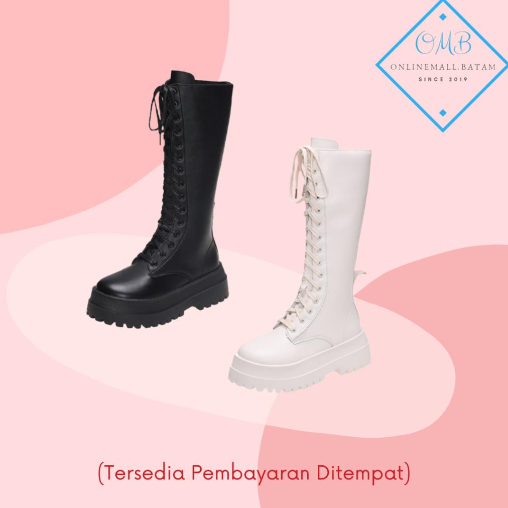 KUALITAS NO 1 Sepatu Boots Martin Wanita Fashion Kekinian Hak Sedang Panjang Setinggi Lutut Model Fl