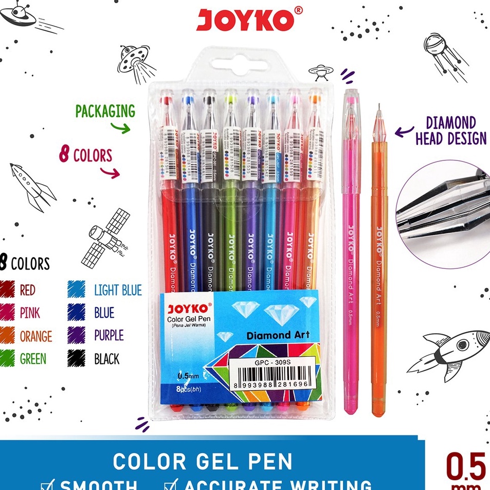 

VQZL1711 Color Gel Pen Pulpen Pena Joyko GPC-309S 8 Warna 0.5 mm