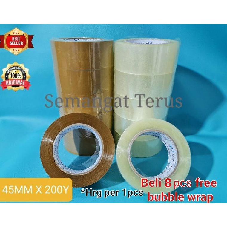 

JPQW5587 [ YouLian ] Lakban 45mm Bening Coklat 200Y Tape Jumbo Tebal/ Lakban 2 inch bening 200 YARD / Isolasi OPP bening & Isolasi coklat 200Y & 100Y Jumbo / Selotip 200 yard Lengket / Kuat