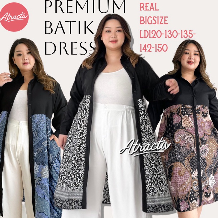 ATRACTIV Dress Batik Wanita Jumbo XXL XXXL 5L 6L 7L Tunik Batik Jumbo Dress Batik Jumbo LD120 LD130 