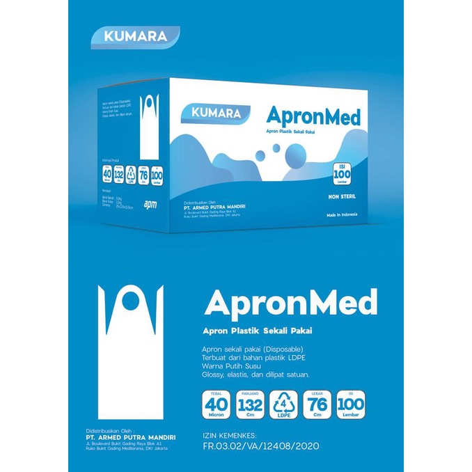 Apron Plastik Kumara / Apron Medis / Celemek Medis 0,04Mm Isi 100S Ok