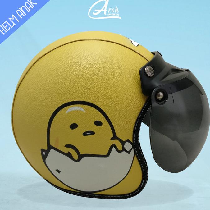 Helm Bogo Retro Anak Motif Kartun Anak Gudetama Kuning Full Kulit SNI