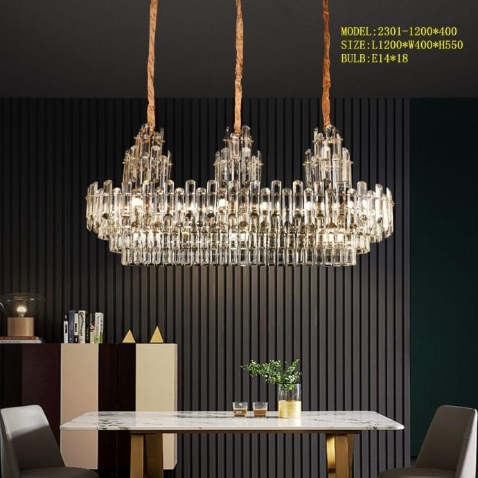 Lampu Gantung Cristal Minimalis Meja Makan Size 120 Cm 2301-1200*400 Creepyscreem