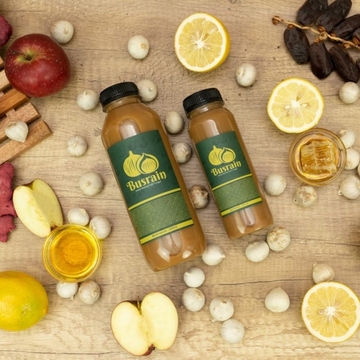 

Busrain herbal bawang putih lanang madu lemon cuka apel jahe 600ml