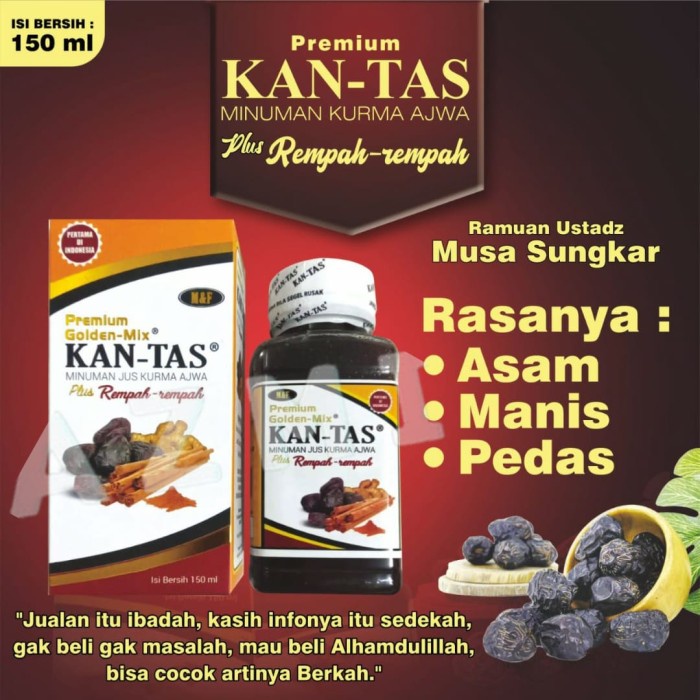 

Terbaru Premium Golden Mix KAN-TAS Minuman Jus Kurma Ajwa KANTAS 150ml