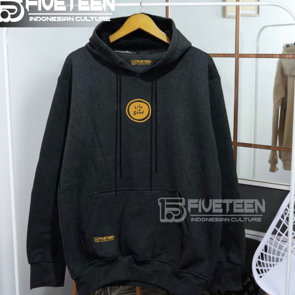 12.12 Brand jaket distro original brand 15fifteen15 warna abu tua list sablon life is good hoodie co
