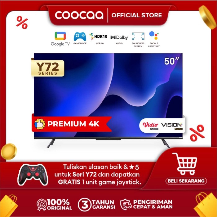 [Google Tv] Coocaa 50 Inch Smart Led Tv - Flicker Free -(Coocaa 50Y72)