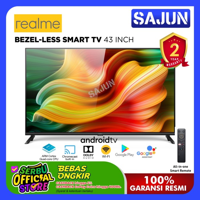 Realme Smart Led Tv 43 Inch Bezelless Android Tv Resmi Realme