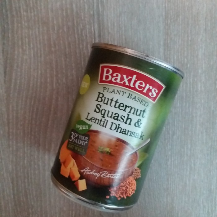 

BAXTERS BUTTERNUT SQUASH LENTIL DHANSAK VEGAN SOUP PLANT BASED CAMPBEL