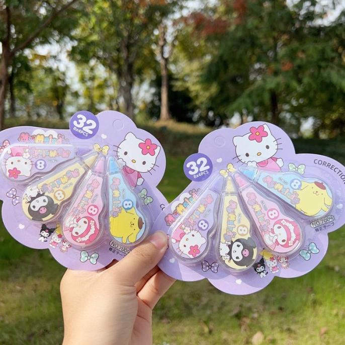 

TERLARIS Correction tape Sanrio Isi 4pcs Tip-ex kertas Souvenir Cantik Lucu DSO